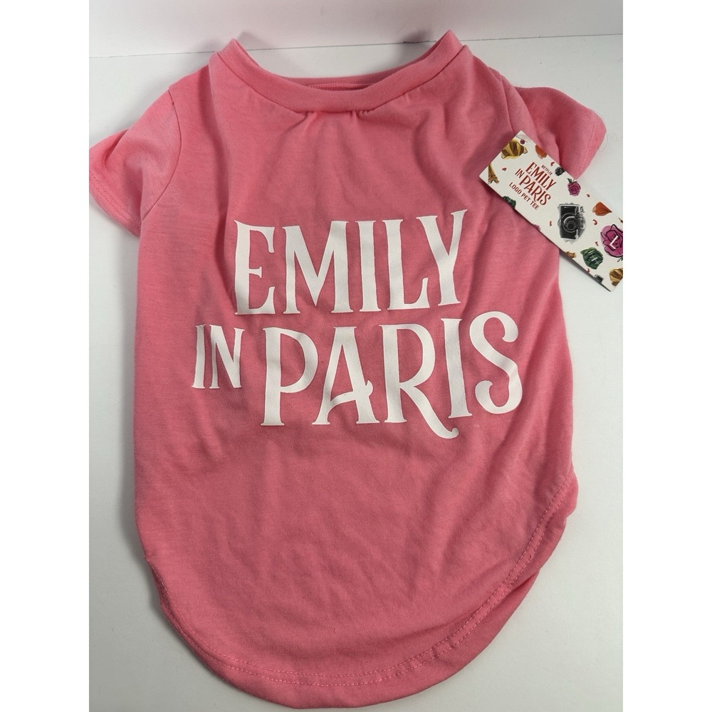 Netflix Emily in Paris Pink Logo Pet T-Shirt Dog Shirt Size Large NWT